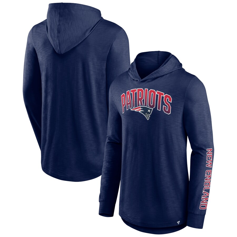 Men's New England Patriots Fanatics Navy Front Runner Long Sleeve Hooded T-Shirt - Jersey