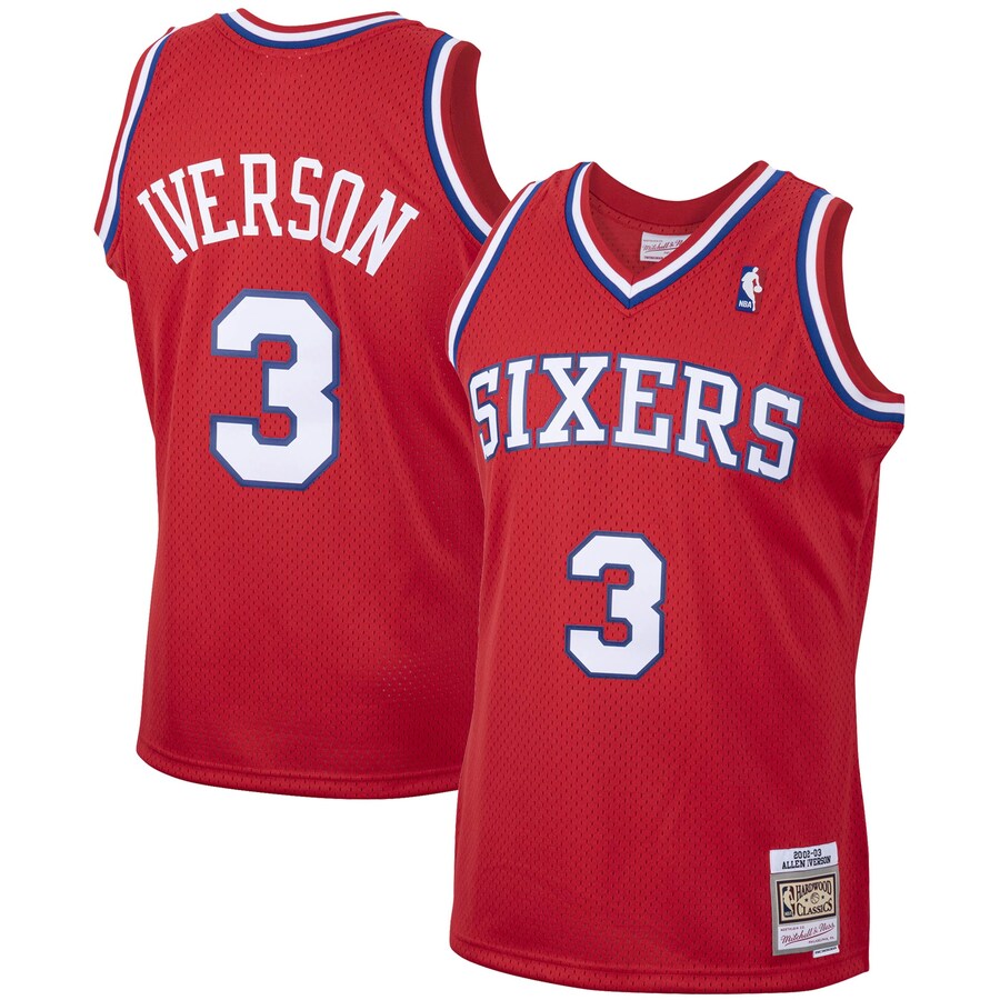 Men's Philadelphia 76ers Allen Iverson Mitchell & Ness Red 2002/03 Hardwood Classics Swingman Jersey - Jersey