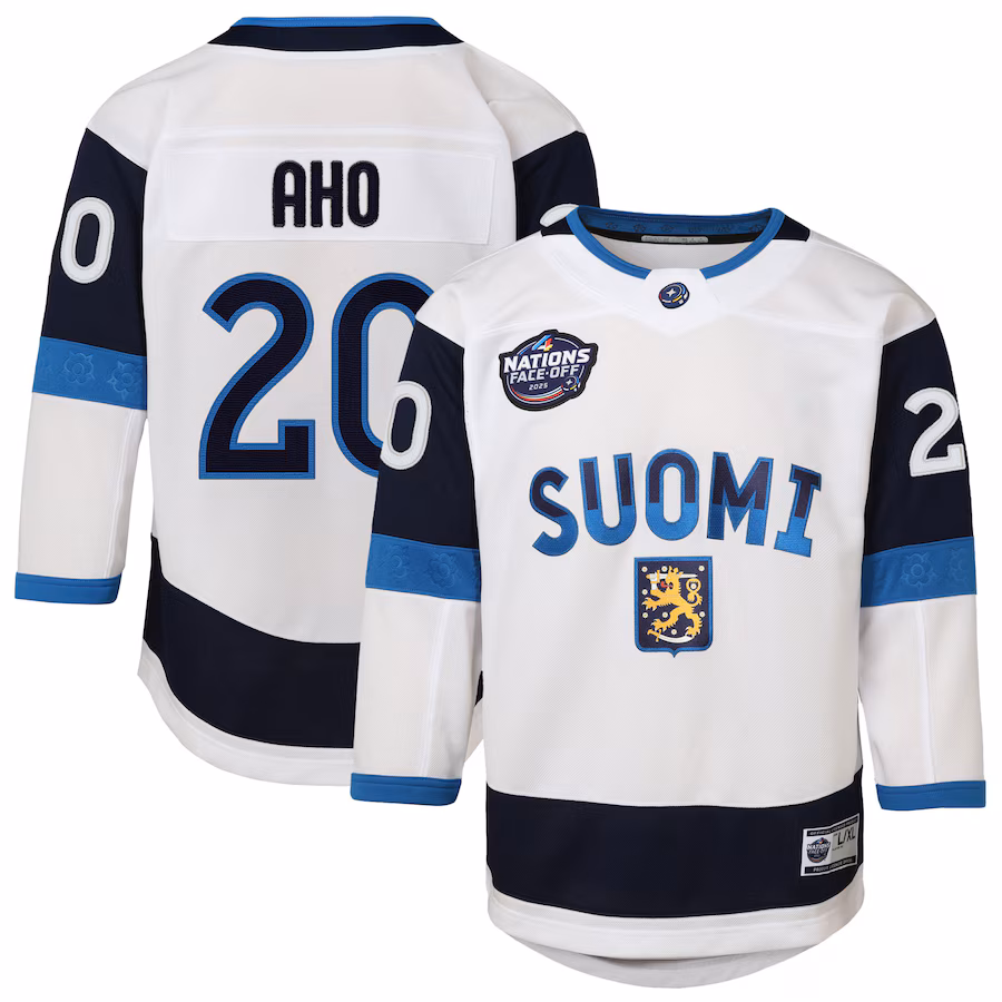 Youth Finland Sebastian Aho White 2025 4 Nations Face-Off Premier Player Jersey - Jersey