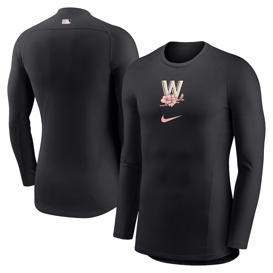 Men's Washington Nationals Nike Black City Connect Base Layer Raglan Long Sleeve Performance T-Shirt - Jersey