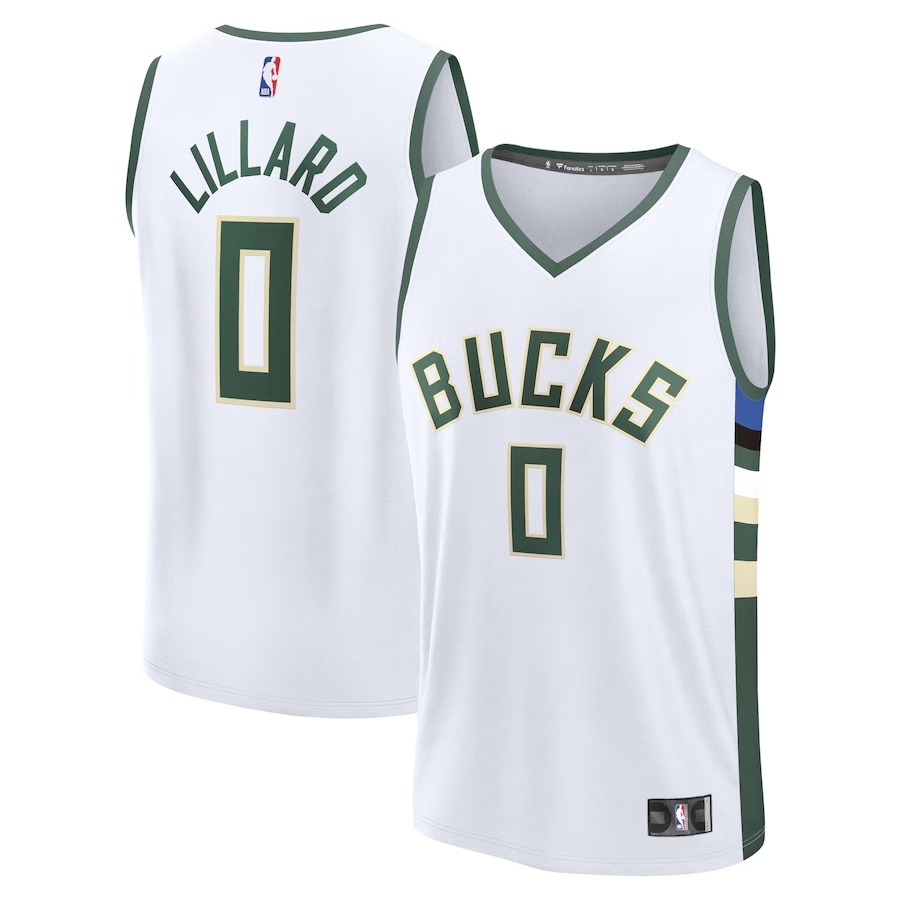 Men's Milwaukee Bucks Damian Lillard Fanatics White Fast Break Replica Player Jersey - Association Edition - Jersey