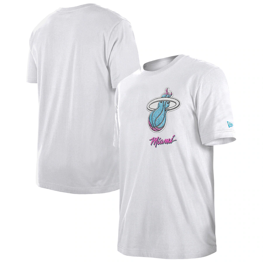 Men's Miami Heat  New Era White 2024/25 City Edition Chenille Heavyweight T-Shirt - Jersey