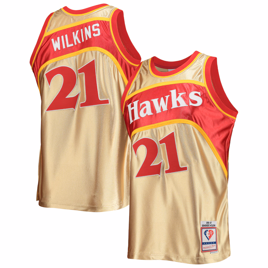 Men's Atlanta Hawks Dominique Wilkins Gold Mitchell & Ness 75th Anniversary 1986/87 Hardwood Classics Swingman Jersey - Jersey