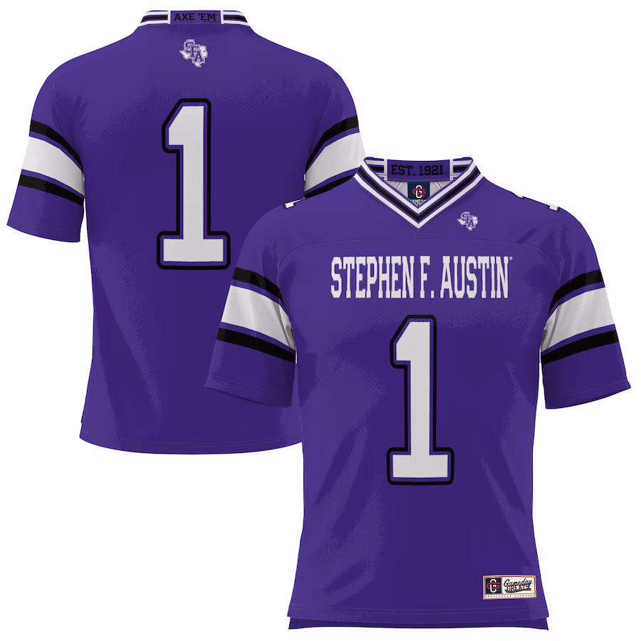 #1 Stephen F Austin Lumberjacks GameDay Greats Endzone Football Jersey - Purple - Jersey