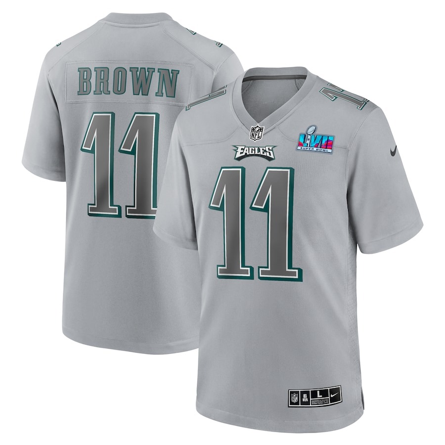 Men's Philadelphia Eagles A.J. Brown Nike Gray Super Bowl LVII Patch Atmosphere Fashion Game Jersey - Jersey