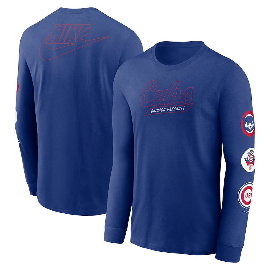 Men's Chicago Cubs Nike Royal Cooperstown Collection Knockout Long Sleeve T-Shirt - Jersey