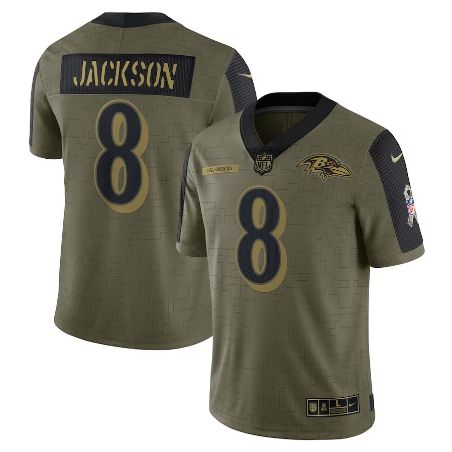 Men's Baltimore Ravens Lamar Jackson Nike Olive Salute To Service Limited Player Jersey - Jersey