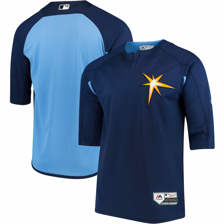 Men's Tampa Bay Rays Majestic Navy/Light Blue Authentic Collection On-Field 3/4-Sleeve Batting Practice Jersey - Jersey