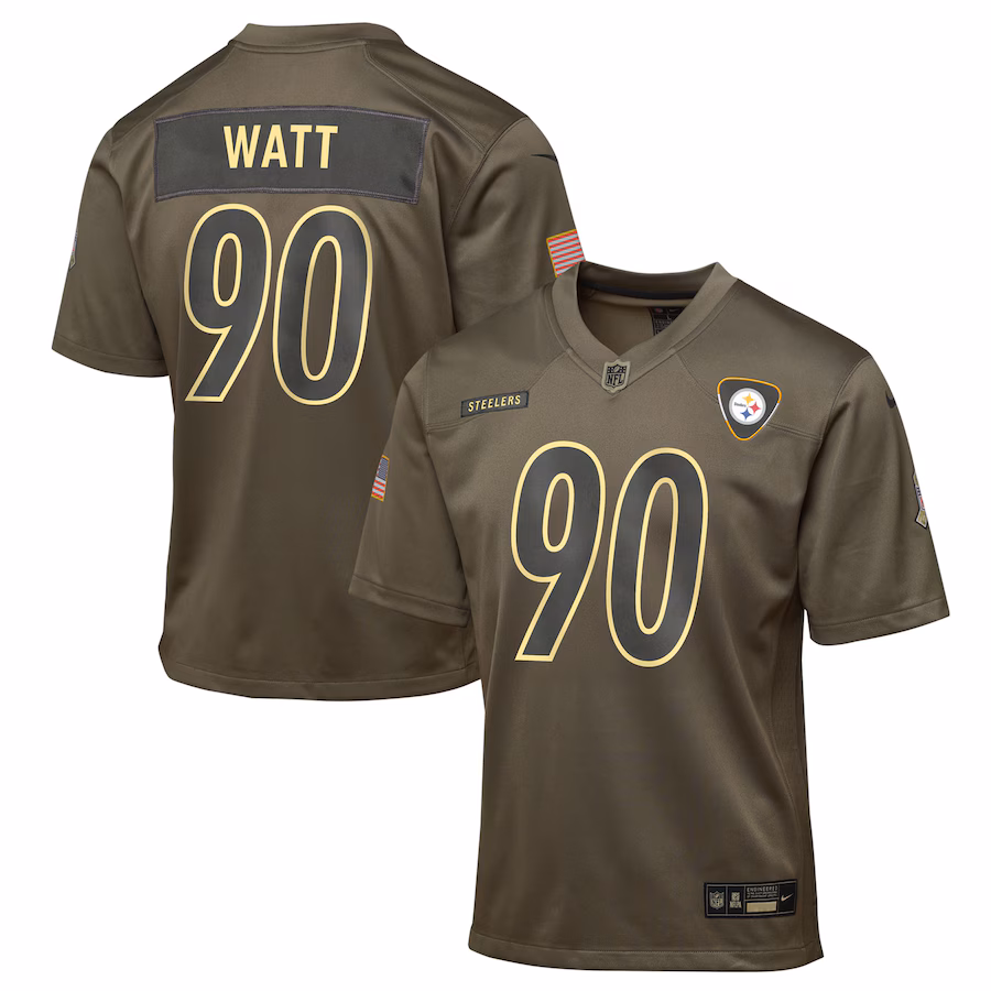 Youth Pittsburgh Steelers T.J. Watt Nike Olive 2025 Salute to Service Game Jersey - Jersey