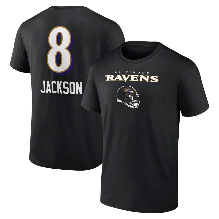 Men's Baltimore Ravens Lamar Jackson Black Team Wordmark Name & Number T-Shirt - Jersey