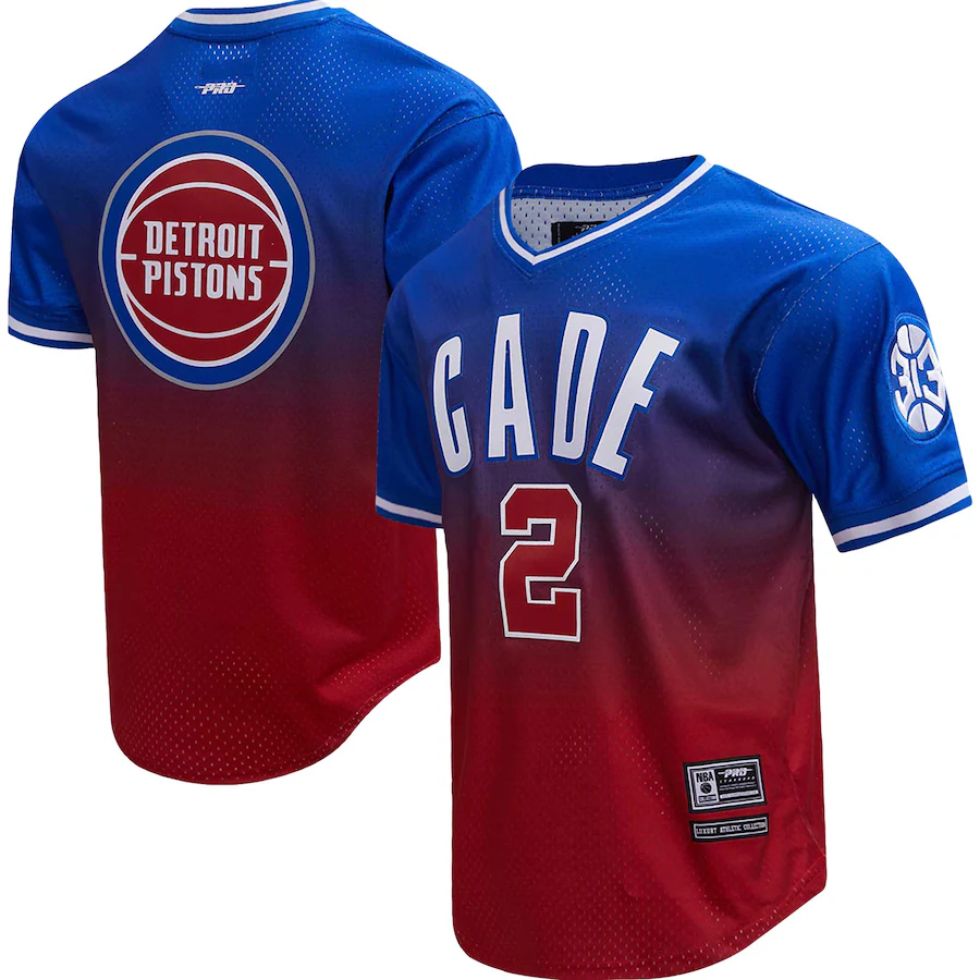 Men's Detroit Pistons Cade Cunningham Post Royal/Red Ombre Name & Number T-Shirt - Jersey