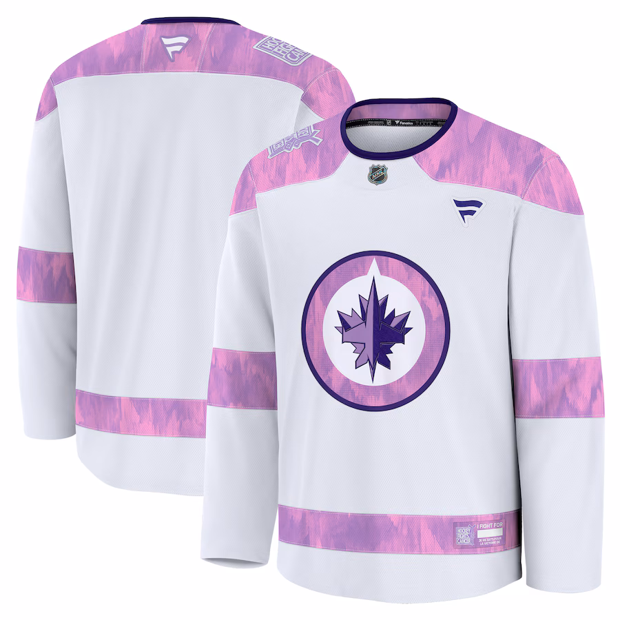 Men's Winnipeg Jets Fanatics White 2024 Hockey Fights Cancer Practice Jersey - Jersey