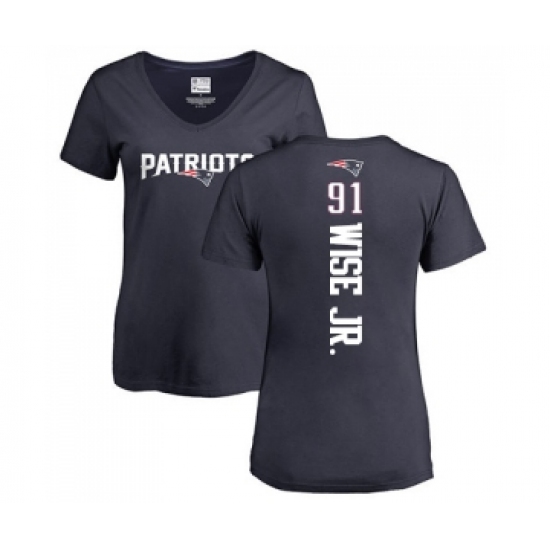 Football Women's New England Patriots #91 Deatrich Wise Jr Navy Blue Backer T-Shirt - Jersey