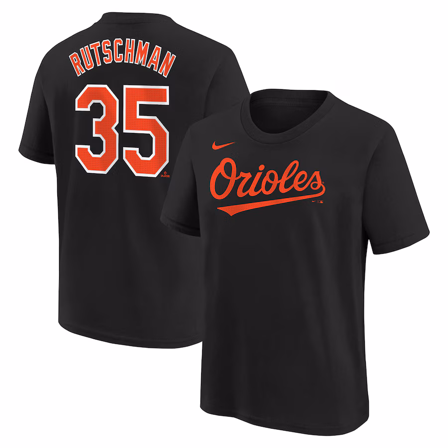 Youth Baltimore Orioles Adley Rutschman Nike Black Home Player Name & Number T-Shirt - Jersey