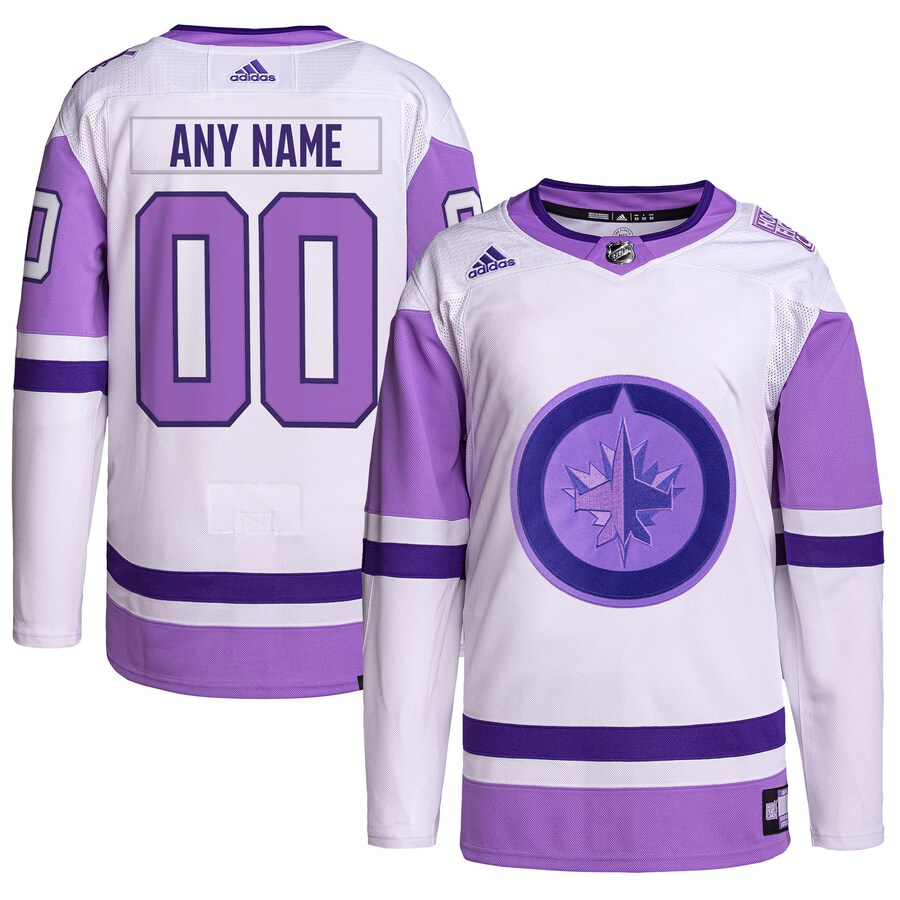 Men's Winnipeg Jets adidas White/Purple Hockey Fights Cancer Primegreen Authentic Custom Jersey - Jersey