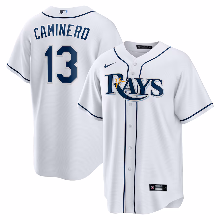 Men's Tampa Bay Rays Junior Caminero Nike White Home Replica Player Jersey - Jersey