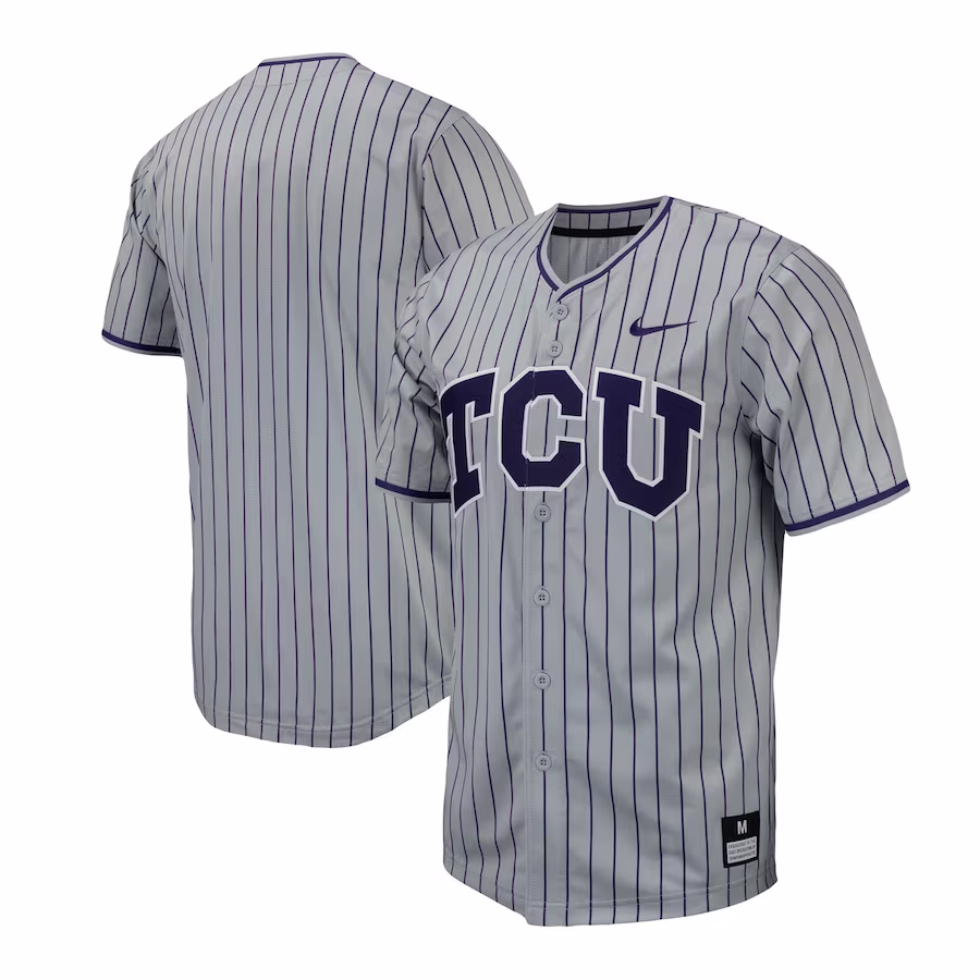 TCU Horned Frogs Nike Pinstripe Replica Baseball Jersey - Gray - Jersey