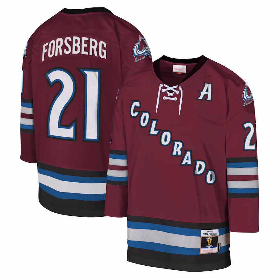 Youth Colorado Avalanche Peter Forsberg Mitchell & Ness Burgundy 2001-02 Blue Line Player Jersey - Jersey