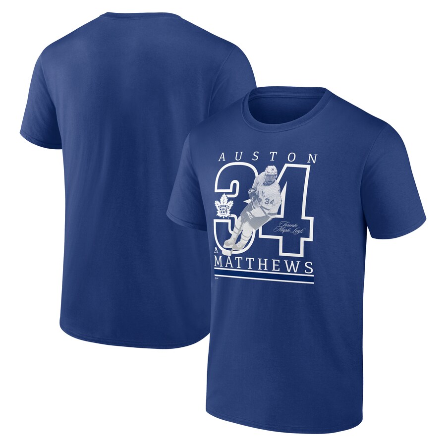 Men's Toronto Maple Leafs Auston Matthews Fanatics Blue Authentic Stack Name & Number T-Shirt - Jersey
