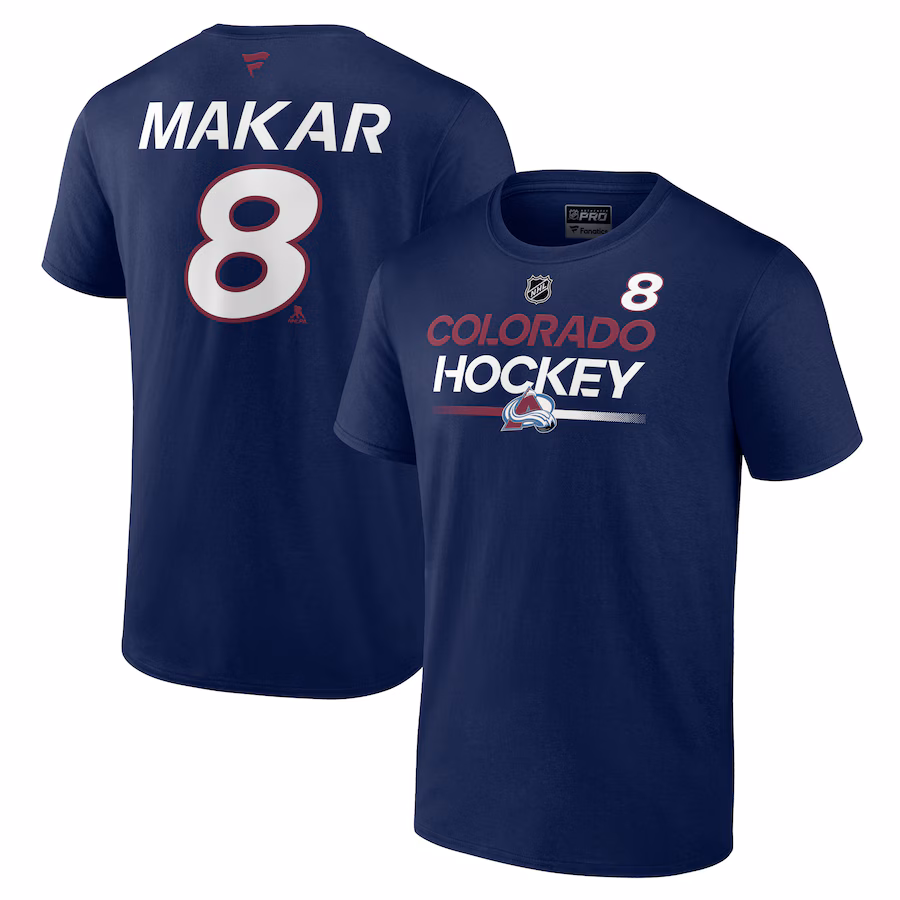 Men's Colorado Avalanche Cale Makar Fanatics Navy Authentic Pro Prime Name & Number T-Shirt - Jersey