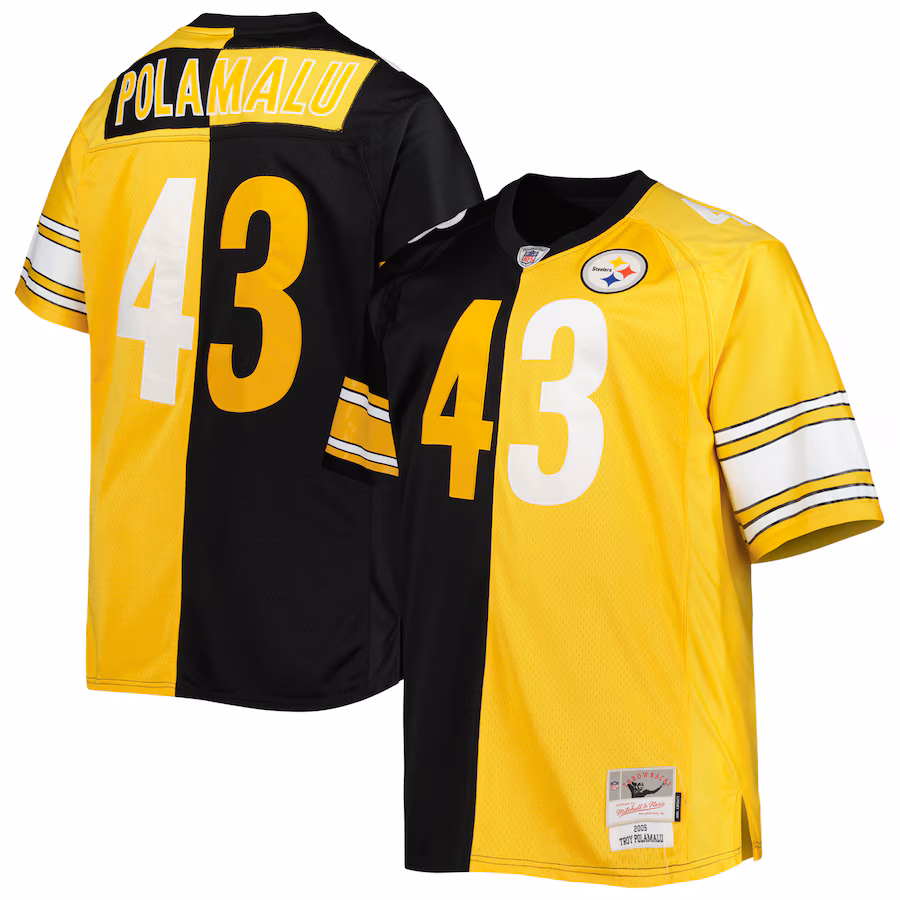 Men's Pittsburgh Steelers Troy Polamalu Mitchell & Ness Black/Gold Big & Tall Split Legacy Retired Player Replica Jersey - Jersey