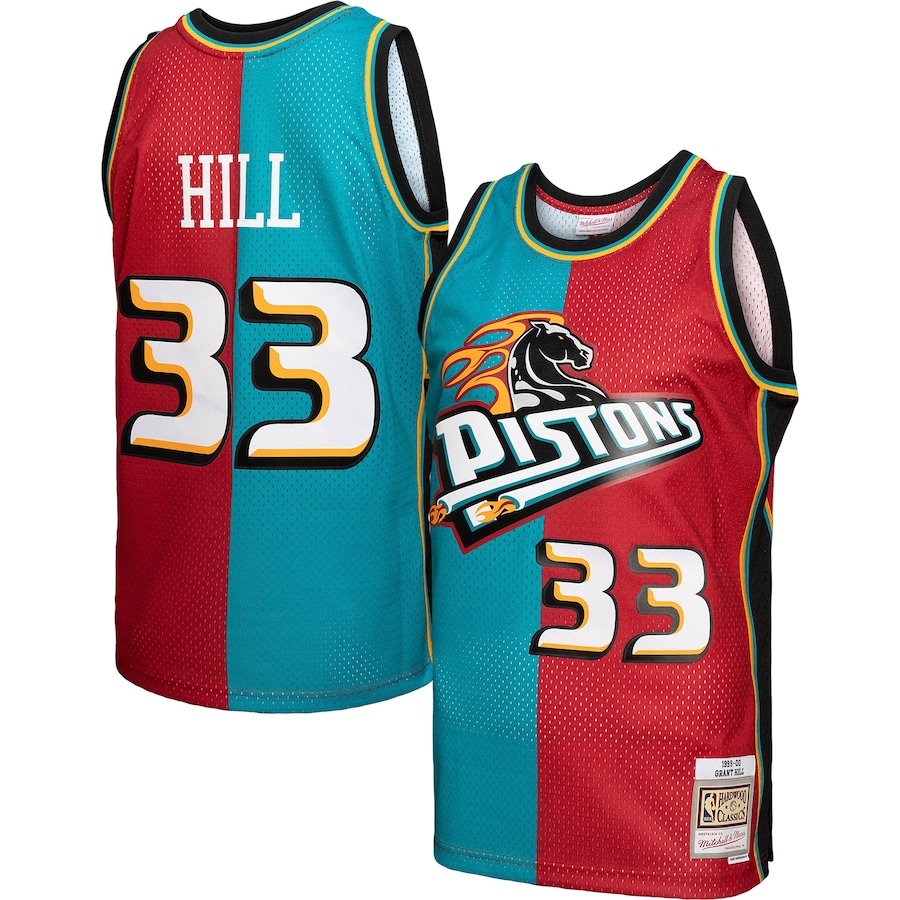 Men's Detroit Pistons Grant Hill Mitchell & Ness Teal/Red Hardwood Classics 1999/00 Split Swingman Jersey - Jersey