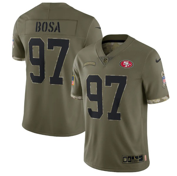Men's San Francisco 49ers #97 Nick Bosa 2022 Olive Salute To Service Limited Stitched Jersey - Jersey