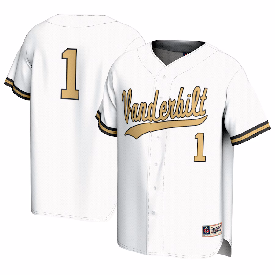 Youth GameDay Greats #1 White Vanderbilt Commodores Baseball Lightweight Fashion Jersey - Jersey