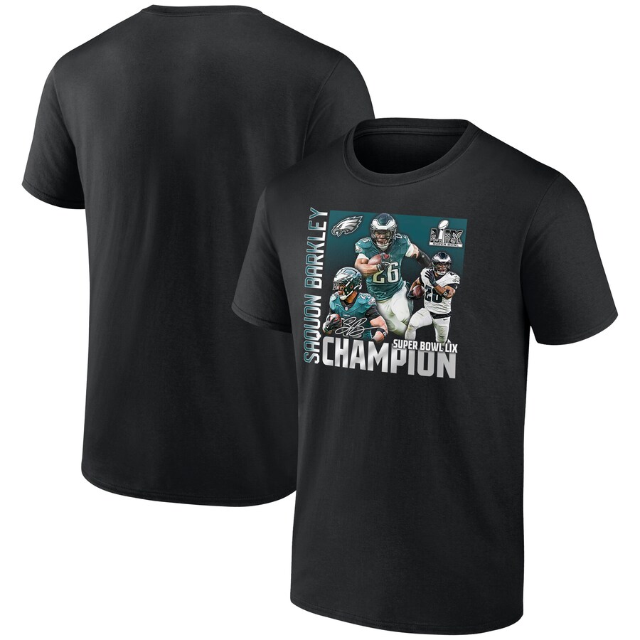 Men's Philadelphia Eagles Saquon Barkley Black Super Bowl LIX Champions T-Shirt - Jersey