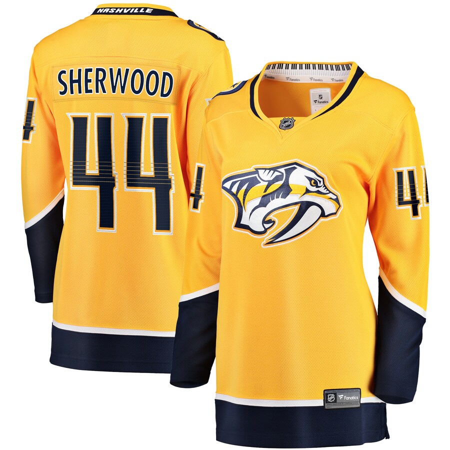Women's Nashville Predators Kiefer Sherwood Fanatics Branded Gold Home Breakaway Player Jersey - Jersey