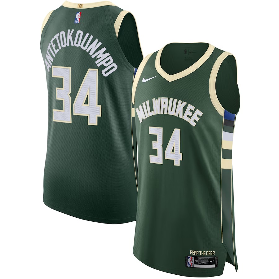 Men's Milwaukee Bucks Giannis Antetokounmpo Nike Hunter Green Authentic Jersey - Icon Edition - Jersey