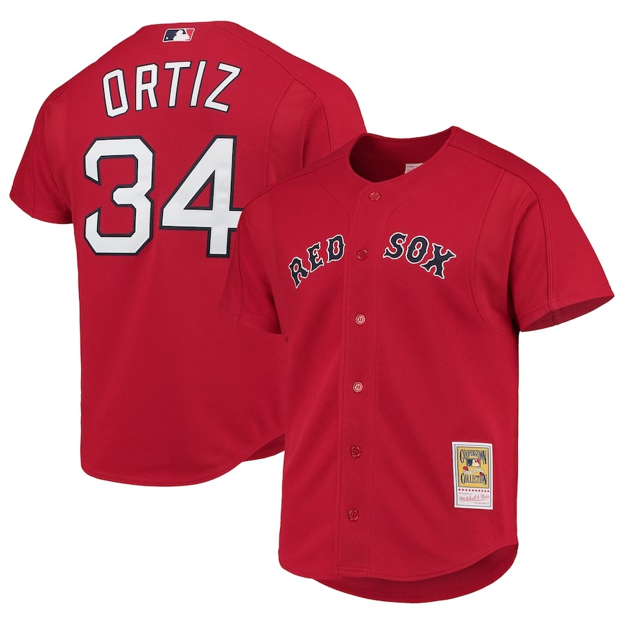 Men's Boston Red Sox David Ortiz Mitchell & Ness Red Cooperstown Collection Mesh Batting Practice Button-Up Jersey - Jersey