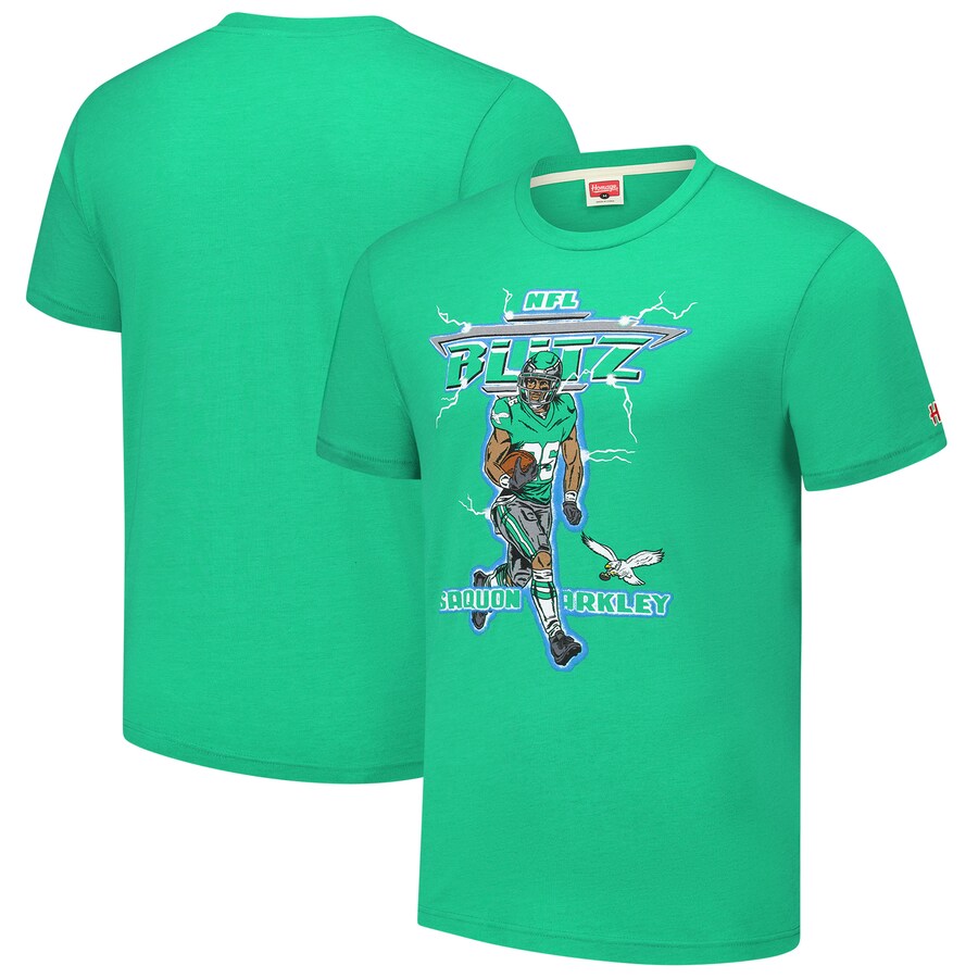 Men's Philadelphia Eagles Saquon Barkley Homage Kelly Green NFL Blitz Player Tri-Blend T-Shirt - Jersey
