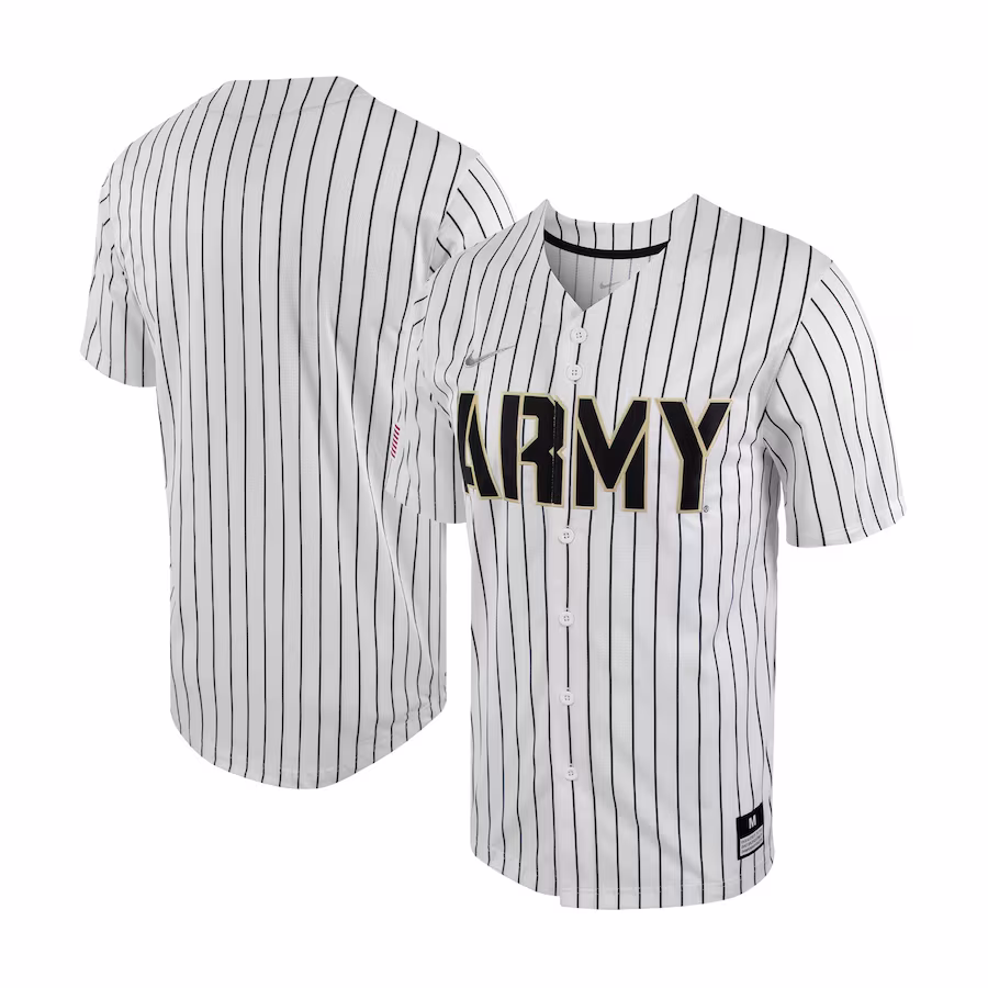 Army Black Knights Nike Pinstripe Replica Full-Button Baseball Jersey - White/Black - Jersey