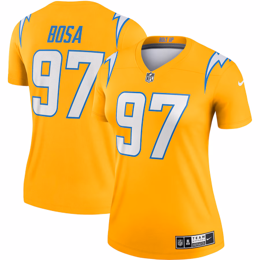 Women's Los Angeles Chargers Joey Bosa Nike Gold Inverted Legend Player Performance Top - Jersey