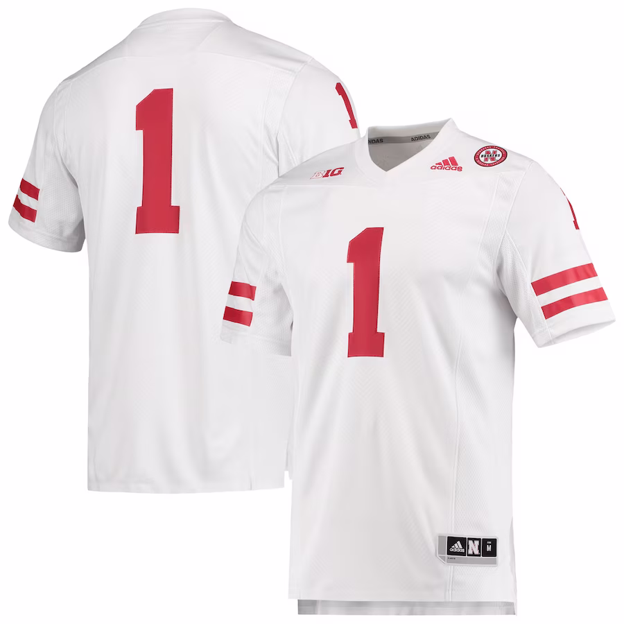 #1 Nebraska Huskers adidas Team Premier Football Jersey - White - Jersey