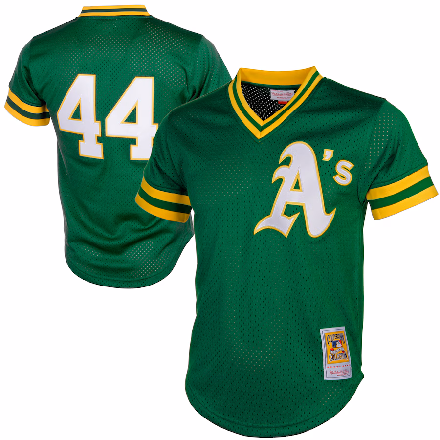 Men's Athletics Reggie Jackson Mitchell & Ness Green Cooperstown Mesh Batting Practice Jersey - Jersey