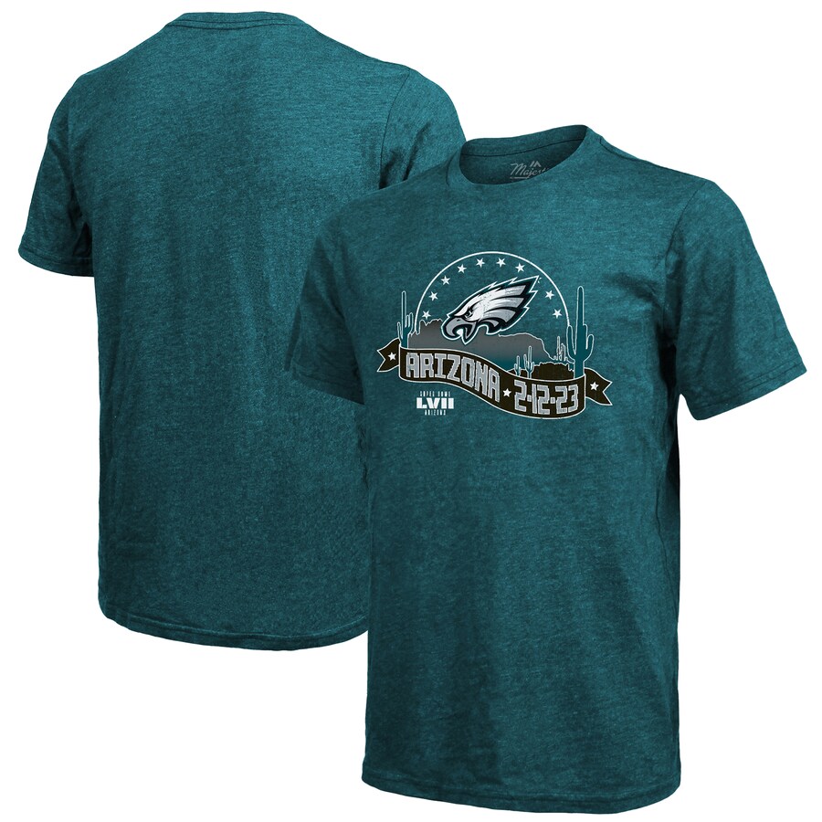 Men's Philadelphia Eagles Majestic Threads Midnight Green Super Bowl LVII Tri-Blend Desert T-Shirt - Jersey
