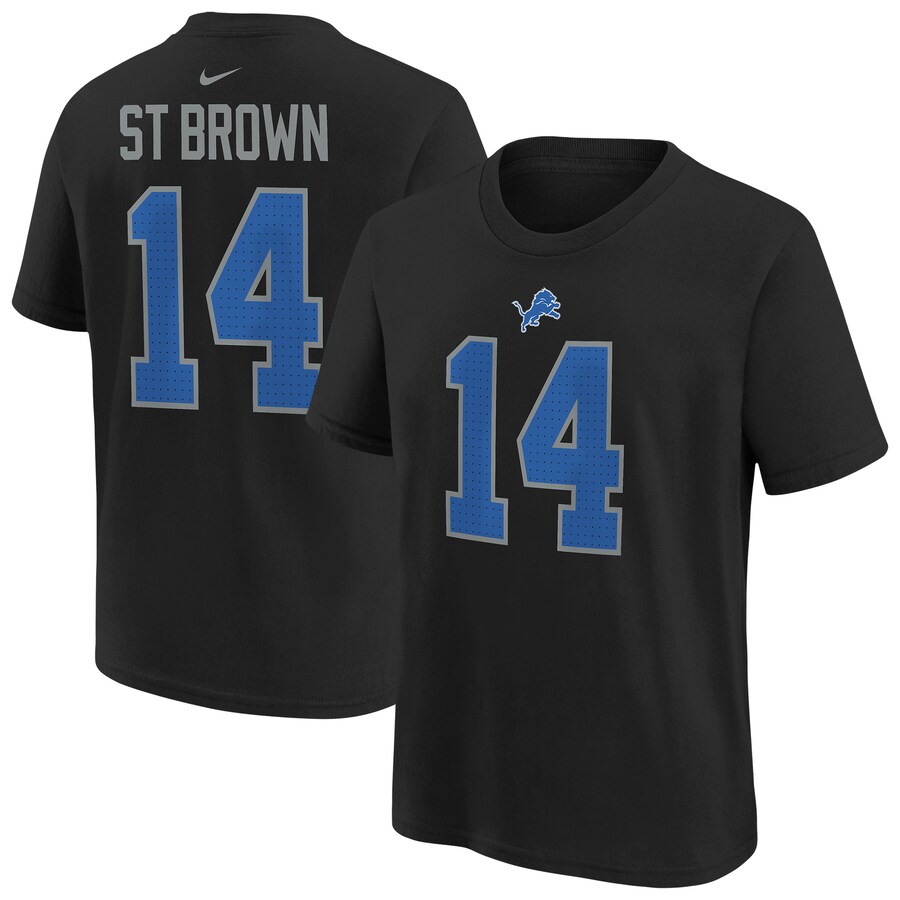 Youth Detroit Lions Amon-Ra St. Brown Black Nike Player Name & Number T-Shirt - Jersey