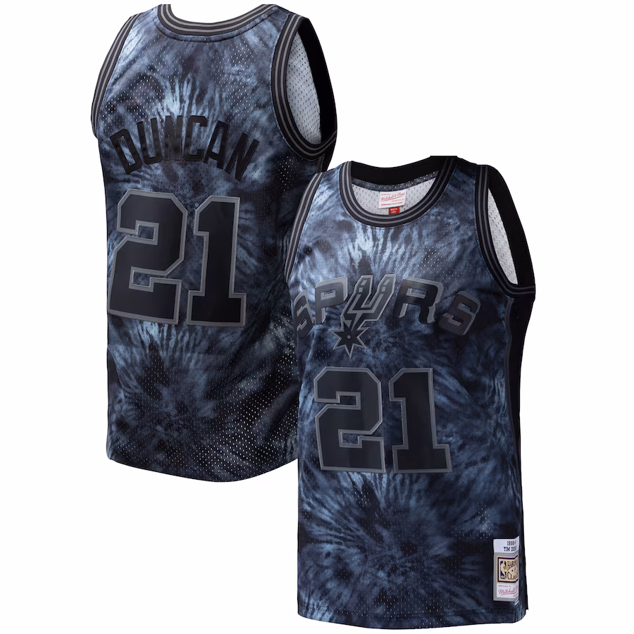 Men's San Antonio Spurs Tim Duncan Mitchell & Ness Black Hardwood Classics 1998/99 Tie-Dye Swingman Jersey - Jersey