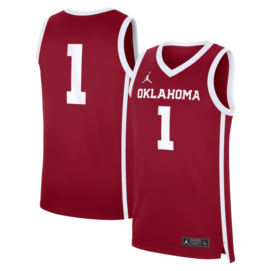 Men's Jordan Brand Crimson Oklahoma Sooners #1 Road Replica Basketball Jersey - Jersey