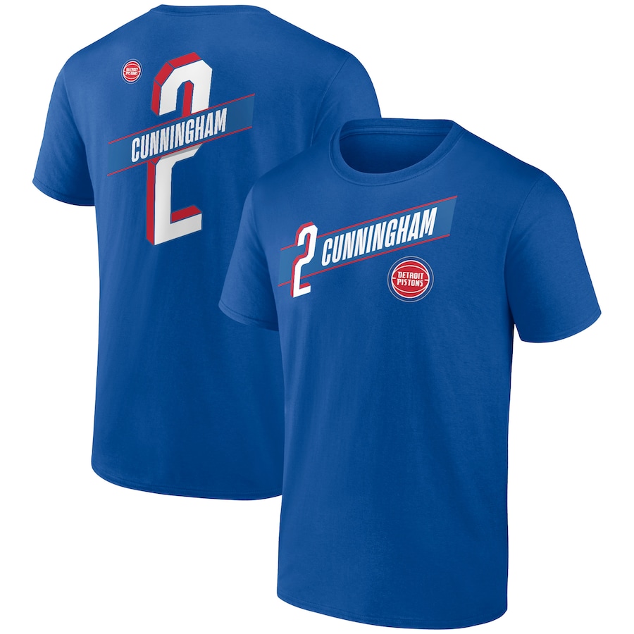 Men's Detroit Pistons Cade Cunningham Royal Full-Court Press Name & Number T-Shirt - Jersey