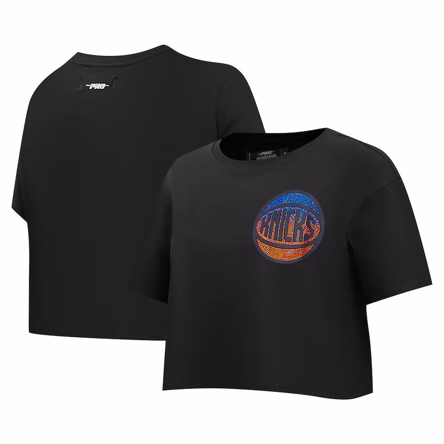 Women's New York Knicks Pro Standard Black Jewels Boxy Cropped T-Shirt - Jersey