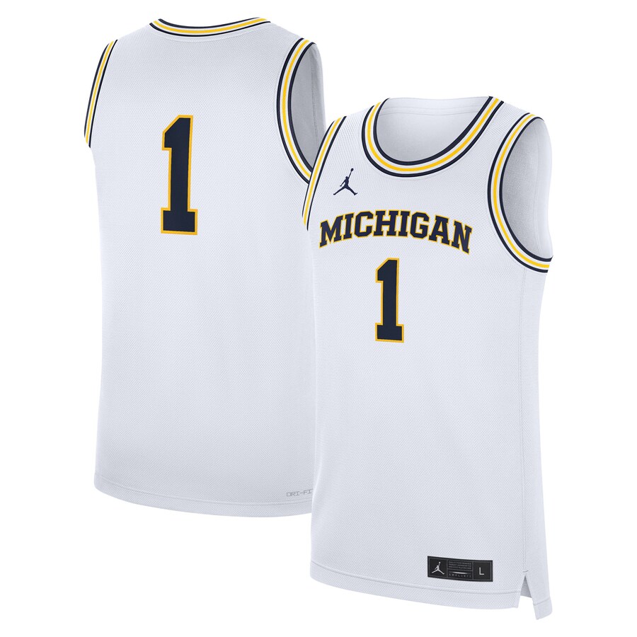Men's Jordan Brand White Michigan Wolverines Home Replica Basketball Jersey - Jersey