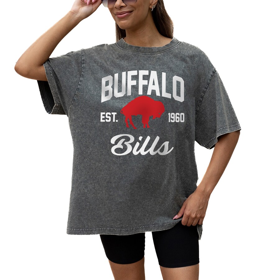 Women's Buffalo Bills Gameday Couture Grey Throwback Oversized Snow Wash T-Shirt - Jersey