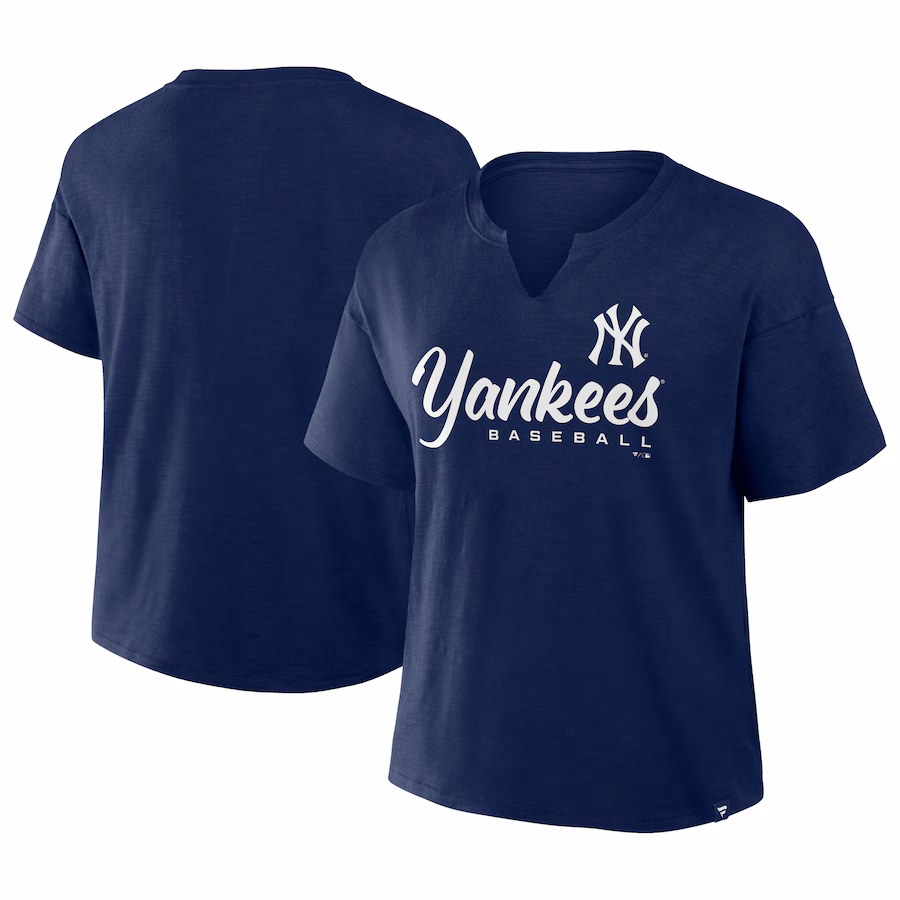 Women's New York Yankees Profile Navy Plus Size Wordmark Notch Neck T-Shirt - Jersey