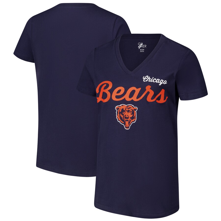 Women's Chicago Bears G-III 4Her by Carl Banks Navy Post Season V-Neck T-Shirt - Jersey