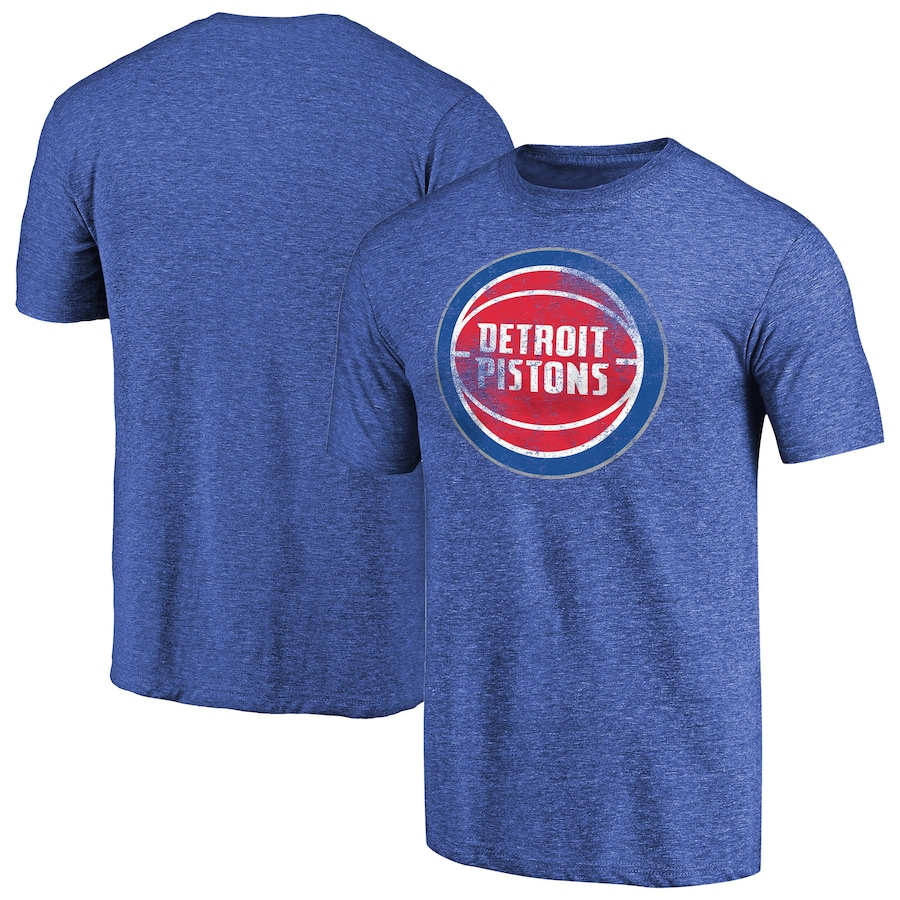 Men's Detroit Pistons Heathered Blue Distressed Team Logo II Tri-Blend V-Neck T-Shirt - Jersey