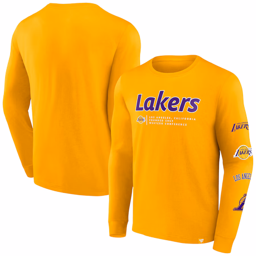 Men's Los Angeles Lakers Fanatics Gold Baseline Long Sleeve T-Shirt - Jersey