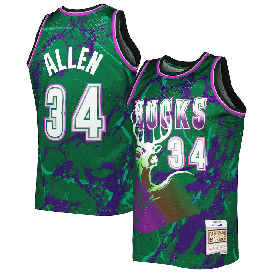 Men's Milwaukee Bucks Ray Allen Mitchell & Ness Green 1996/97 Hardwood Classics Marble Swingman Jersey - Jersey
